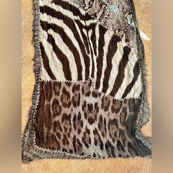 NWOT Roberto Cavalli Brown mixed animal prints scarf/head scarf - Picture 7 of 13